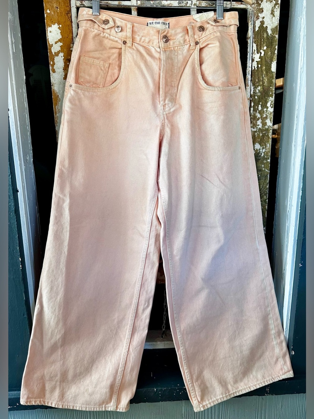 NWOT Free People We The Free Electric Feels Dropped Wide Leg Jeans Peach 26 - Picture 2 of 8